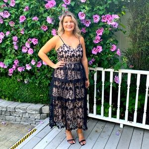 Vici Dolls Tier Crochet Lace Midi Dress